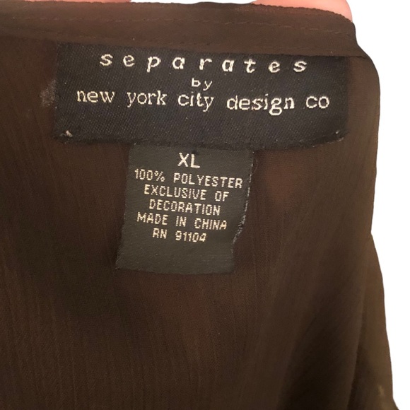 New York Designs Separates Brown Sheer Ruffle Front Blouse size XL - Picture 7 of 7